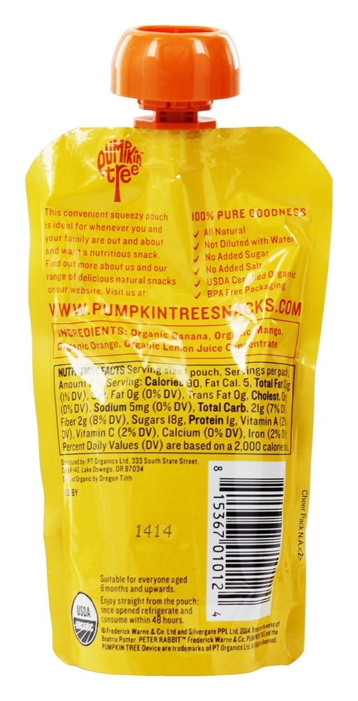Snack de Frutas Orgânicas 100 % Pure Manga, Banana e Laranja - 4 oz. Peter Rabbit Organics - Imagem 2