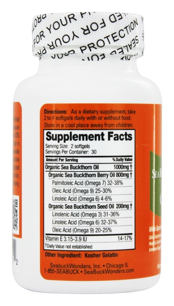 Omega-7 Completo Mistura de Óleo de Espinheiro Marítimo 500 mg. - 60 Softgels Seabuck Wonders - Imagem 2
