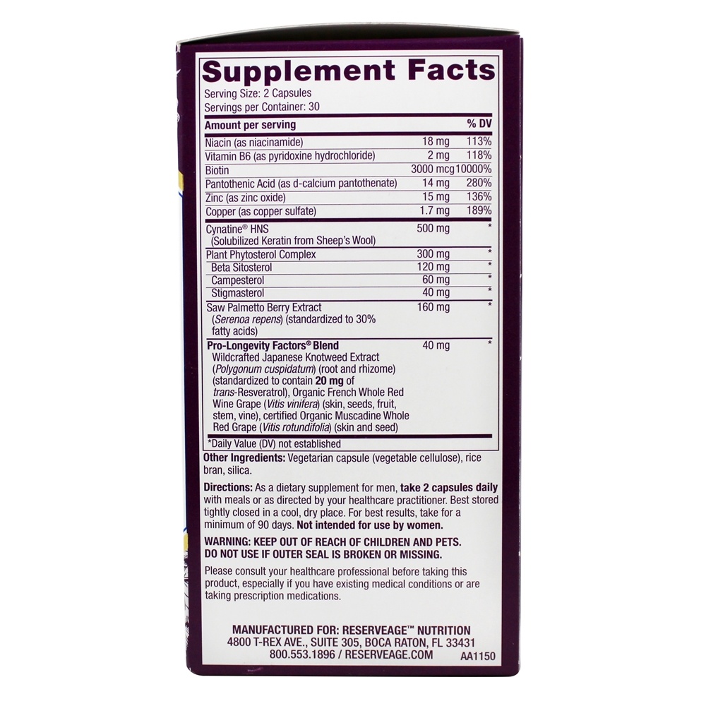 Reforço de Queratina para Homens - Cápsulas vegetarianas 60 Reserveage Nutrition - Imagem 2