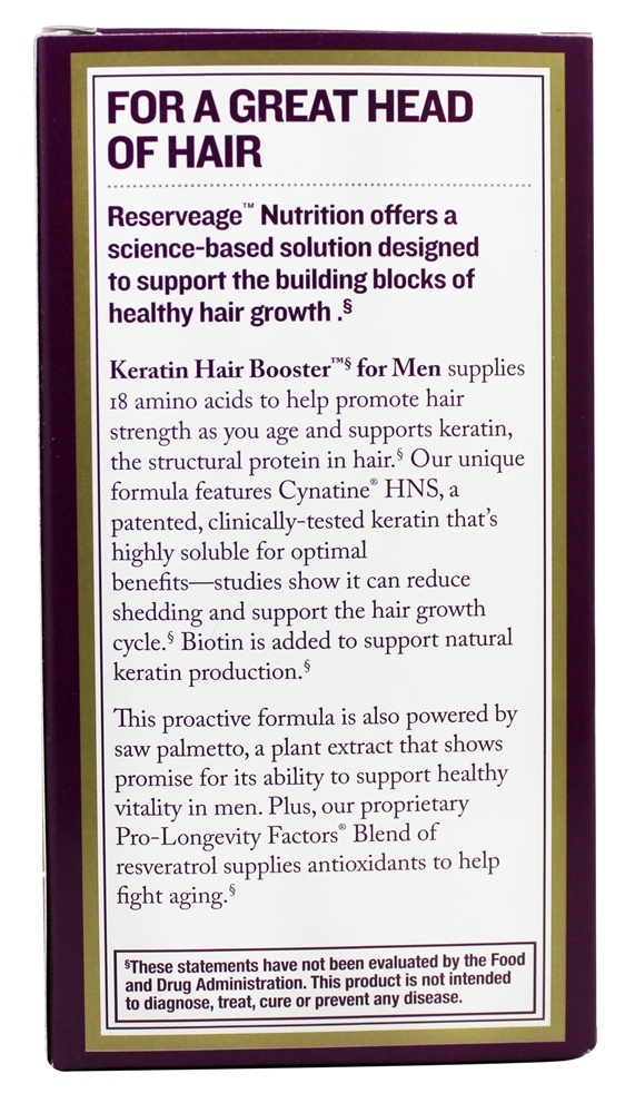 Reforço de Queratina para Homens - Cápsulas vegetarianas 60 Reserveage Nutrition - Imagem 3