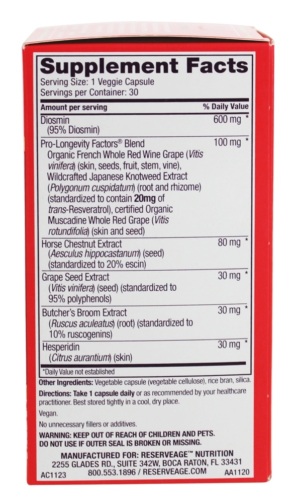 Lindas Pernas com Diosmin & Resveratrol - Cápsulas 30 Reserveage Nutrition - Imagem 2