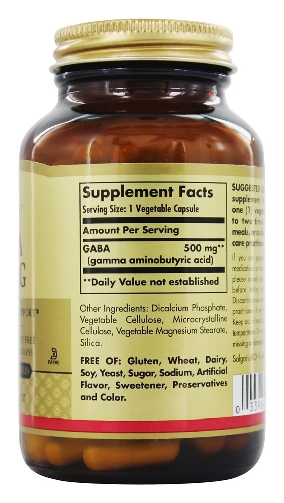GABA 500 mg. - Cápsulas vegetarianas 100 Solgar - Imagem 2