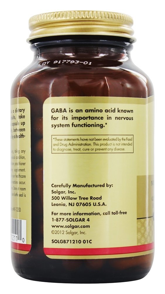 GABA 500 mg. - Cápsulas vegetarianas 100 Solgar - Imagem 4