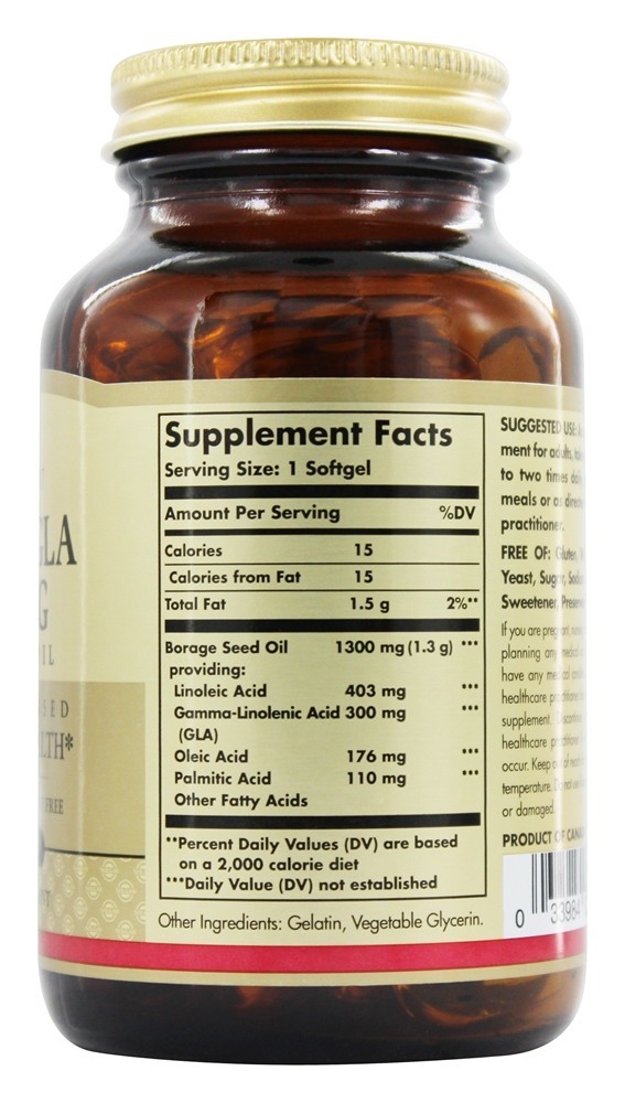 Super GLA Óleo de borragem frio pressionou a saúde das mulheres 300 mg. - 60 Softgels Solgar - Imagem 2