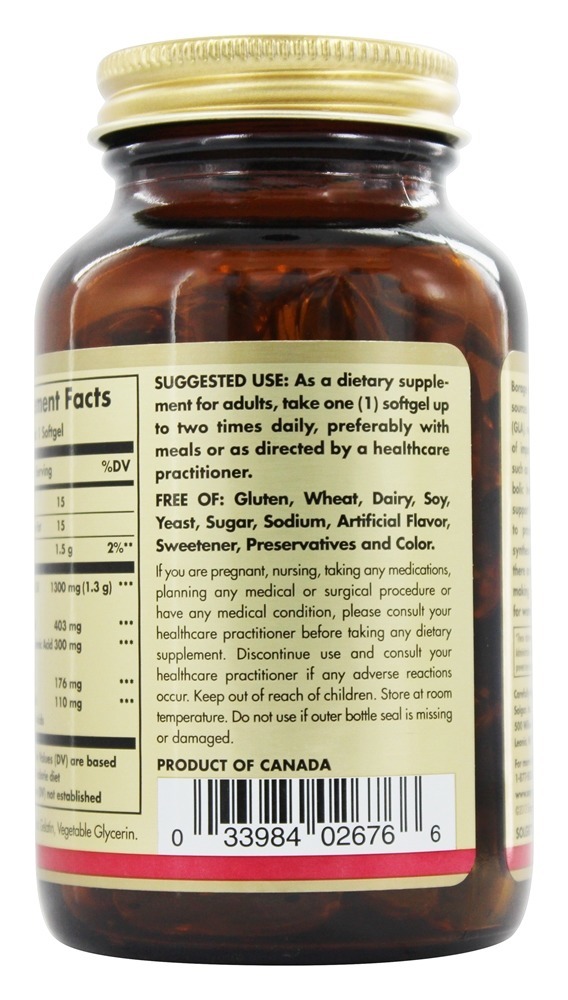 Super GLA Óleo de borragem frio pressionou a saúde das mulheres 300 mg. - 60 Softgels Solgar - Imagem 3