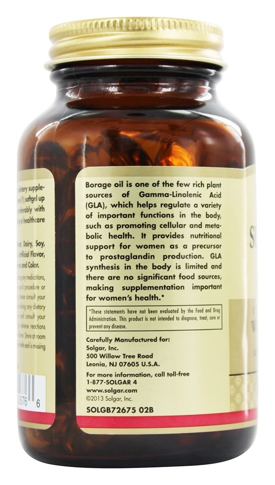 Super GLA Óleo de borragem frio pressionou a saúde das mulheres 300 mg. - 60 Softgels Solgar - Imagem 4