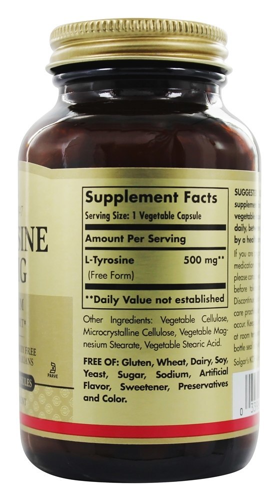 L-Tirosina Forma Livre 500 mg. - Cápsulas vegetarianas 100 Solgar - Imagem 2