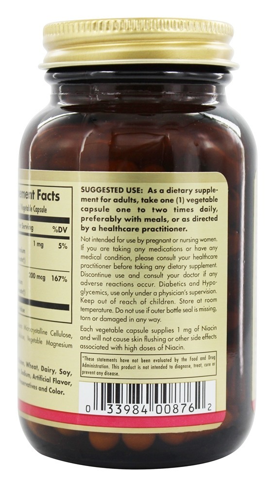 Cromo polinicotinato de levedura livre de levedura de cromo 200 mcg. - Cápsulas vegetarianas 100 Solgar - Imagem 3