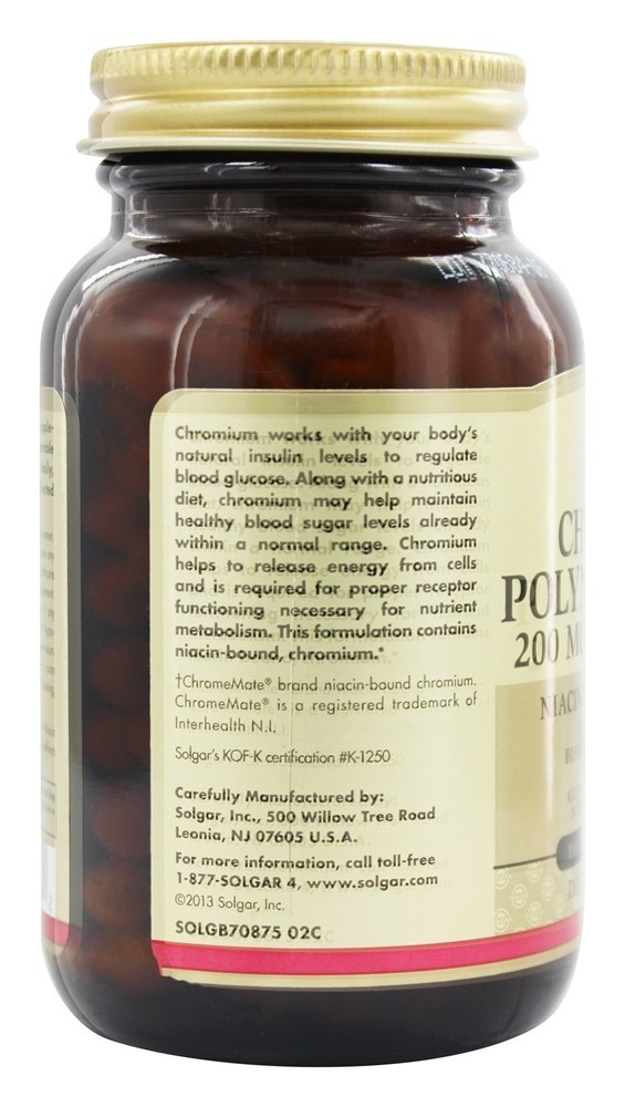 Cromo polinicotinato de levedura livre de levedura de cromo 200 mcg. - Cápsulas vegetarianas 100 Solgar - Imagem 4