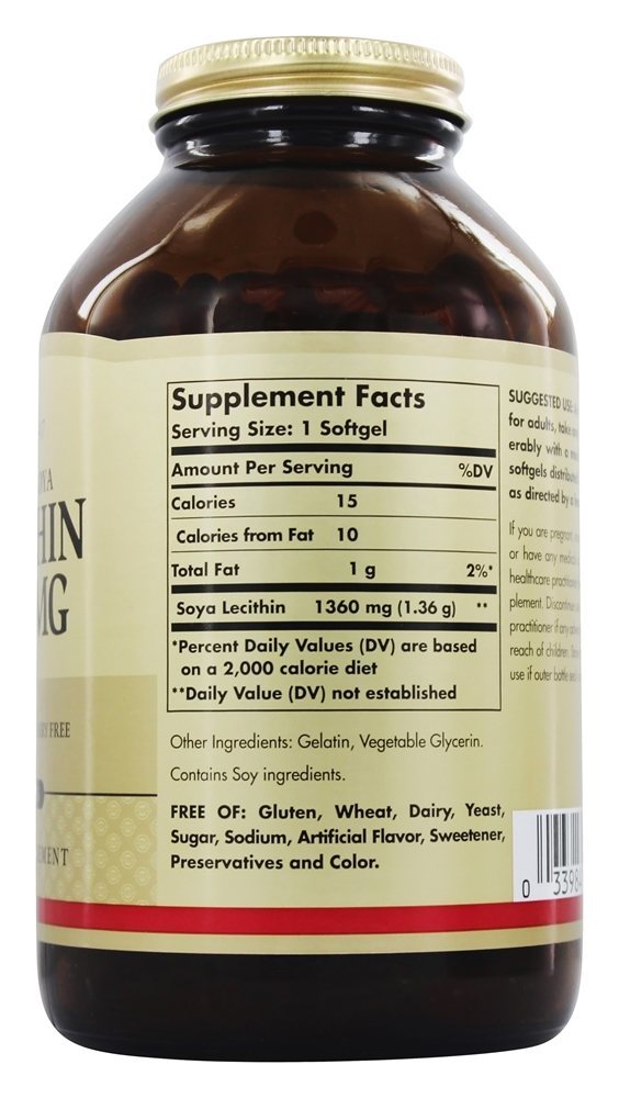 Lecitina Unbleached 1360 mg. - 250 Softgels Solgar - Imagem 2