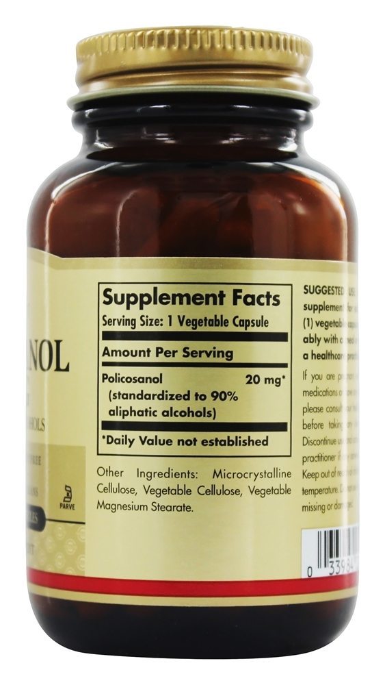 Policosanol 85% de Álcoois Alifáticos 20 mg. - Cápsulas vegetarianas 100 Solgar - Imagem 2