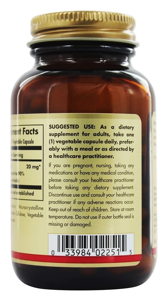 Policosanol 85% de Álcoois Alifáticos 20 mg. - Cápsulas vegetarianas 100 Solgar - Imagem 3