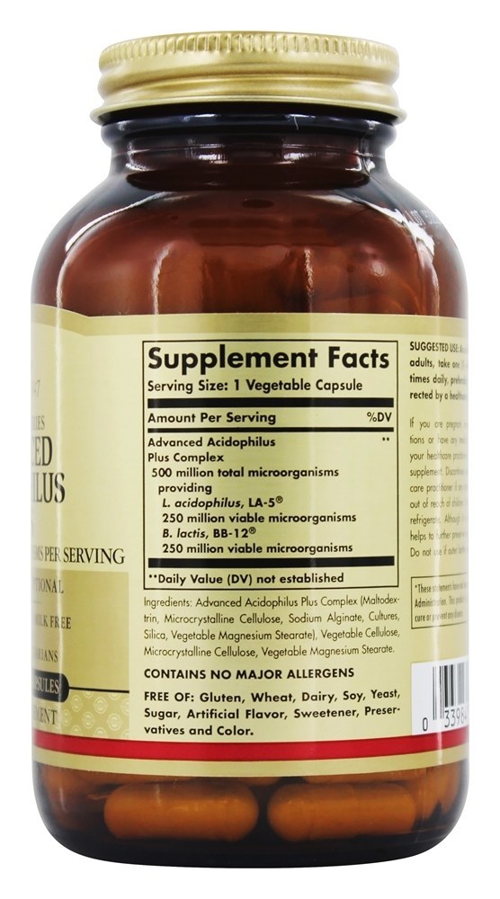 Acidophilus Plus Avançado - Cápsulas vegetarianas 120 Solgar - Imagem 2