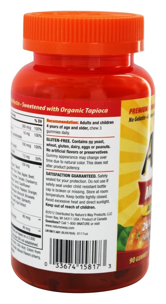 Alive! Gominhas Multivitamínicas Para Adultos Sabor Cereja, Uva & Laranja - 90 Gummies Nature's Way - Imagem 4