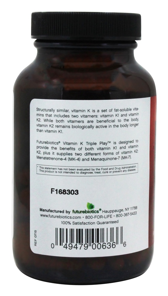 Vitamina K Triplo Jogar Avançado Fórmula Completo Spectrum Complexo - Cápsulas 60 Futurebiotics - Imagem 3