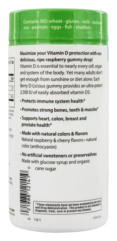 Berry D-Licious Vitamina D3 Sabor Framboesa 2500 UI - 50 Gummies Rainbow Light - Imagem 3