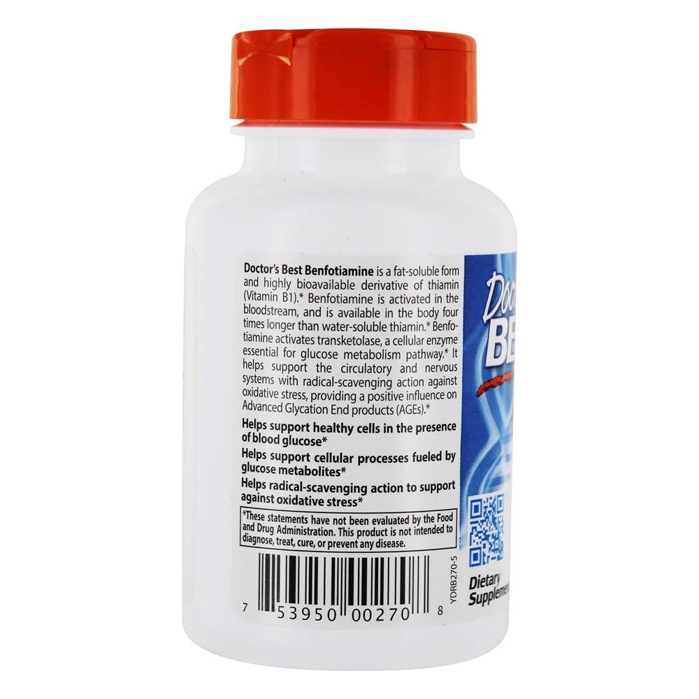 Benfotiamina Vitamina B1 Solúvel em Gordura 300 mg. - 60 Cápsula (s) vegetal (s) Doctor's Best - Imagem 3