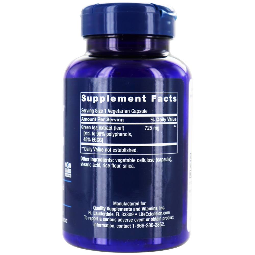 Extrato mega de chá verde levemente cafeinado com 98 % Polifenóis 725 mg. - Cápsulas vegetarianas 100 Life Extension - Imagem 2