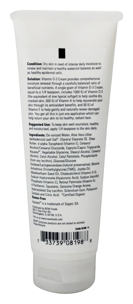 Vitamina D3 Creme para o rosto e corpo 1000 IU - 4 fl. oz. NOW Foods - Imagem 2