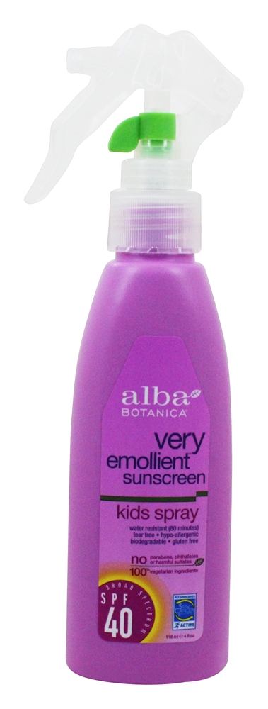Protetor solar muito emoliente Spray de proteção natural para crianças 40 SPF - 4 fl. oz. Alba Botanica