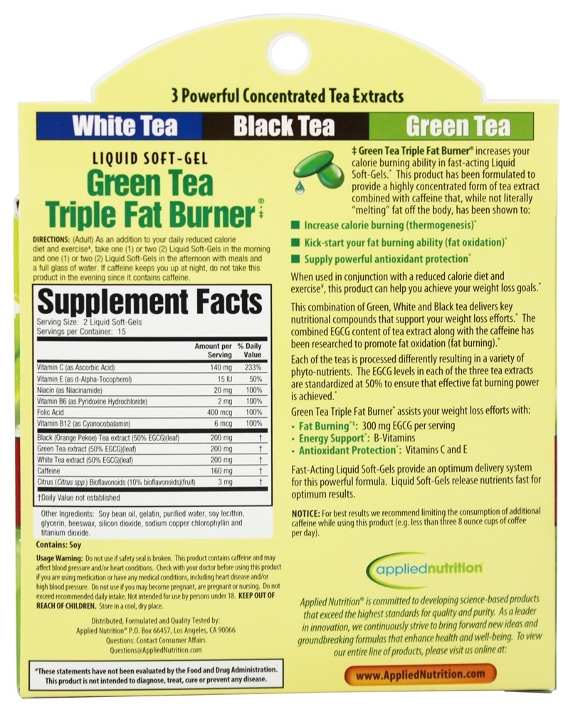 Queimador de gordura triplo de chá verde - 30 Softgels Applied Nutrition - Imagem 2