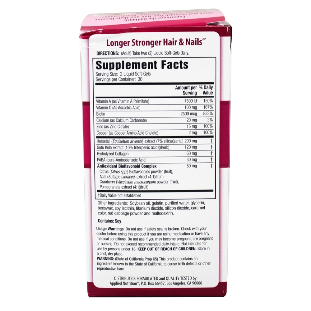 Unhas e Cabelos Compridos & Fortes - 60 Softgels Applied Nutrition - Imagem 2