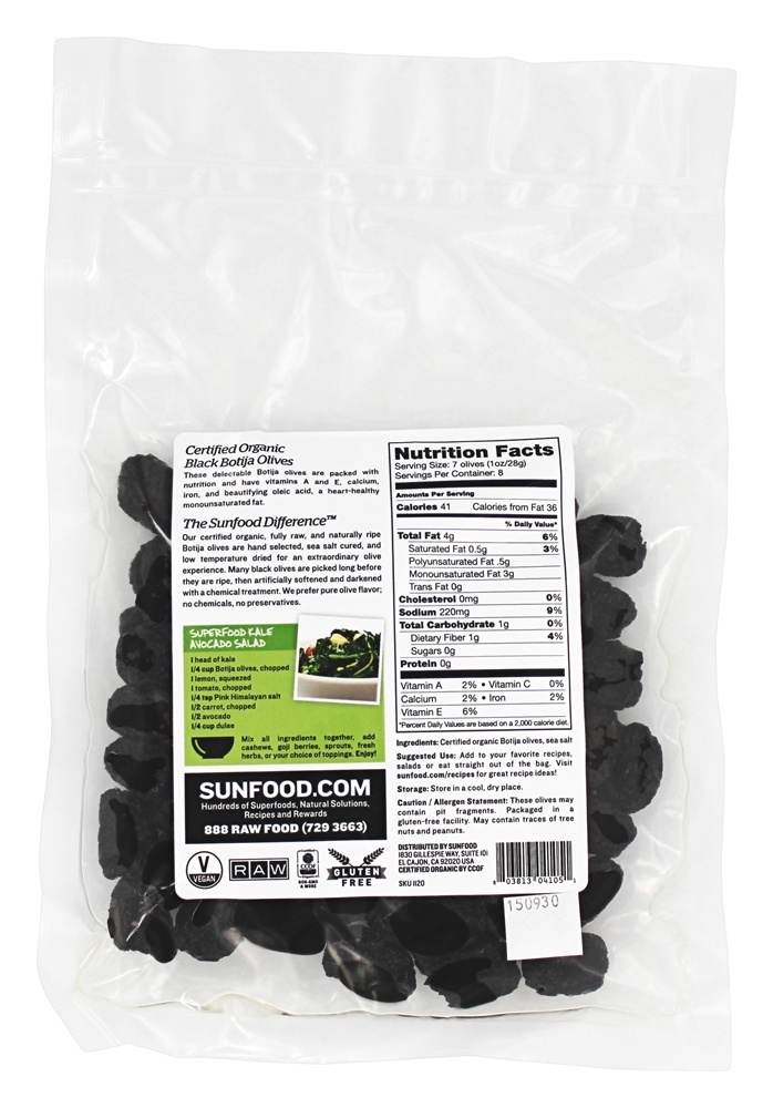 Pitted Peruano Preto Botija Azeitonas 227 g. - 8 oz. Sunfood Superfoods - Imagem 2