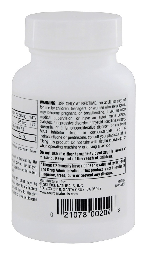 Melatonina Sublingual Sabor Hortelã 2.5 mg. - 240 Tablets Source Naturals - Imagem 3