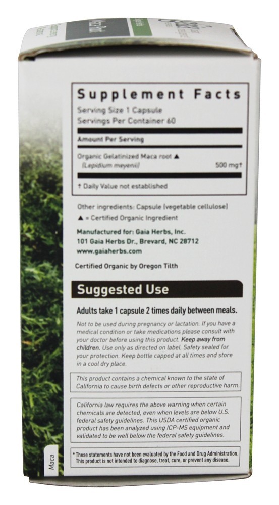 Raiz Maca 500 mg. - Cápsulas vegetarianas 60 Gaia Herbs - Imagem 2