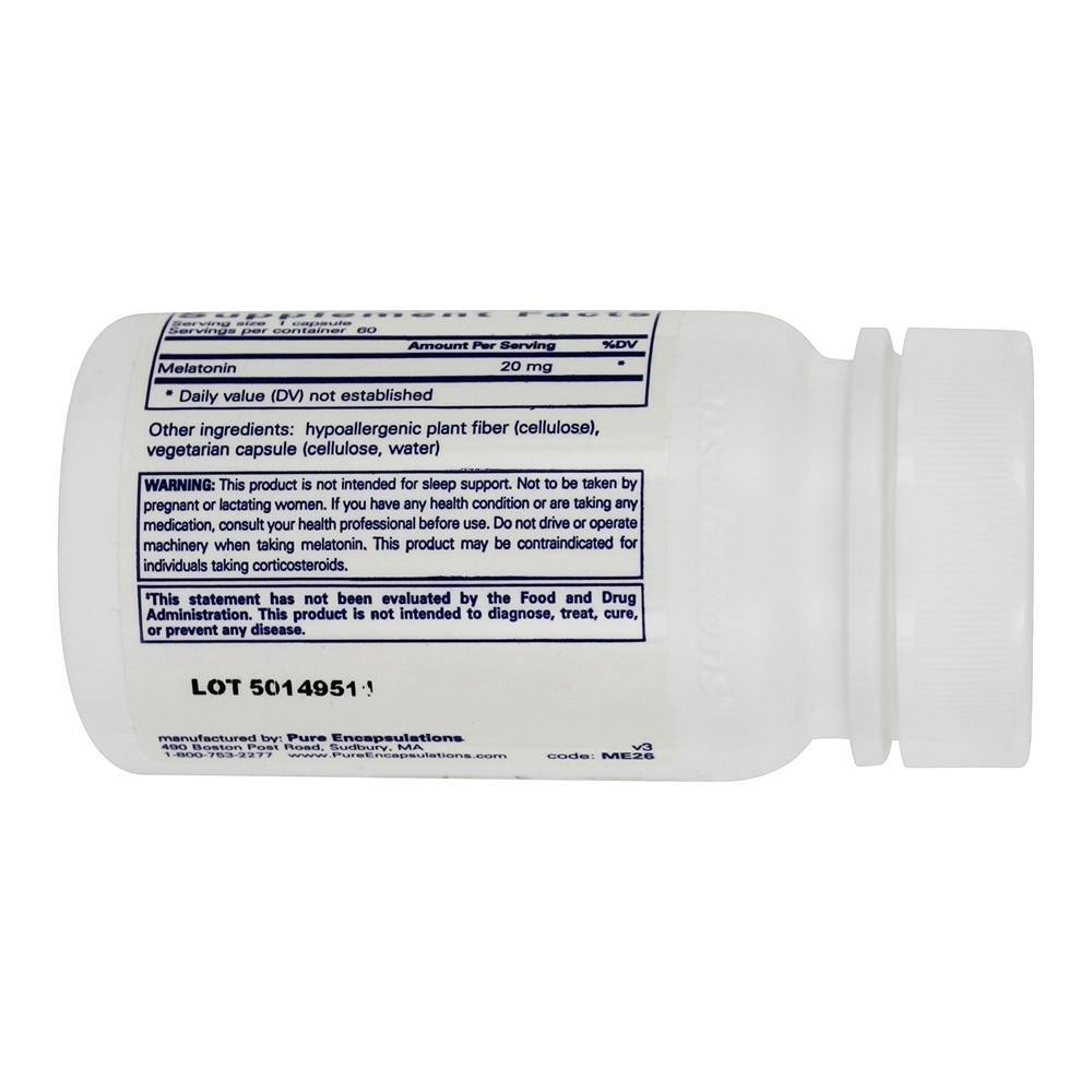 Melatonina para Células e Tecidos Saudáveis 20 mg. - Cápsulas vegetarianas 60 Pure Encapsulations - Imagem 3
