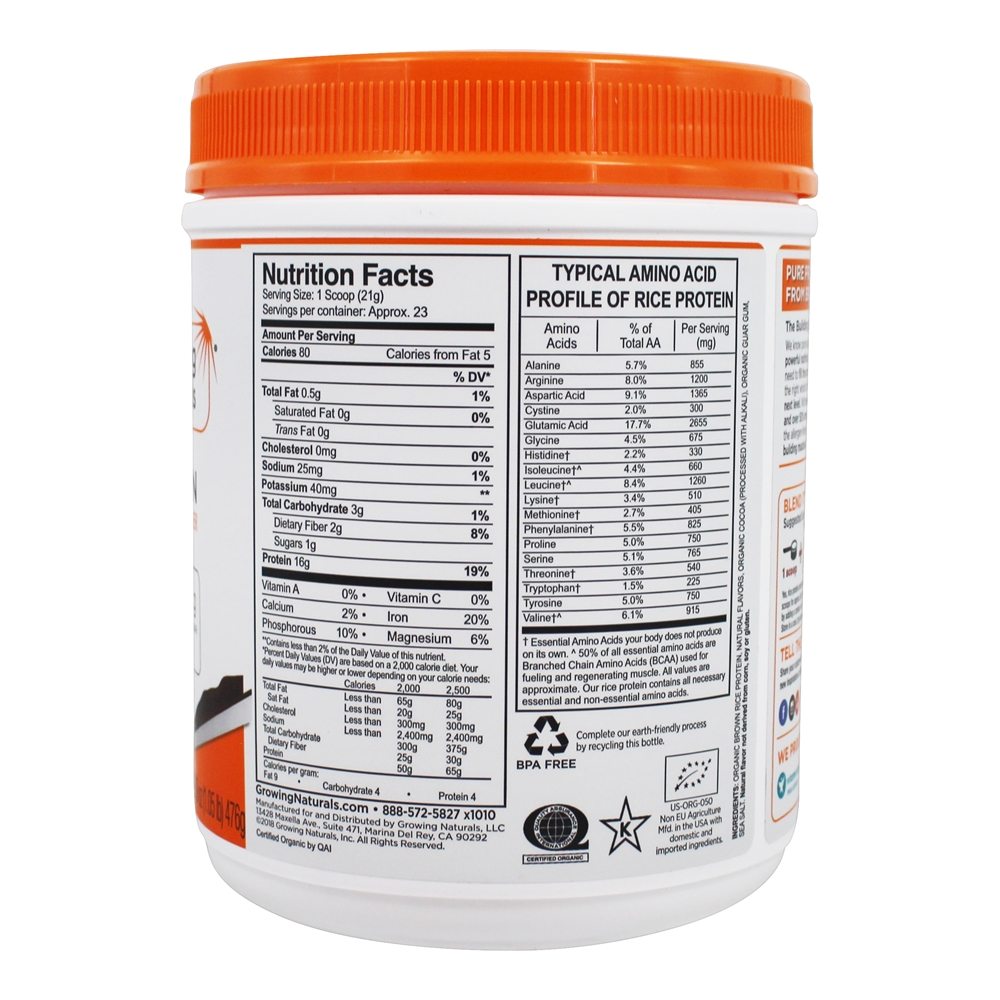 Prémio de proteína vegetal em pó Chocolate Power - 16.79 oz. Growing Naturals - Imagem 2
