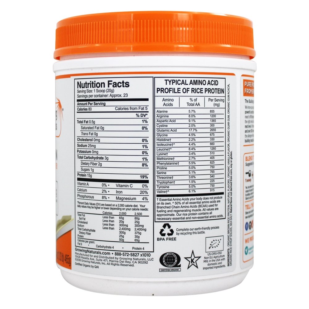 Premium Plant Protein Powder Baunilha Blast - 16.4 oz. Growing Naturals - Imagem 2