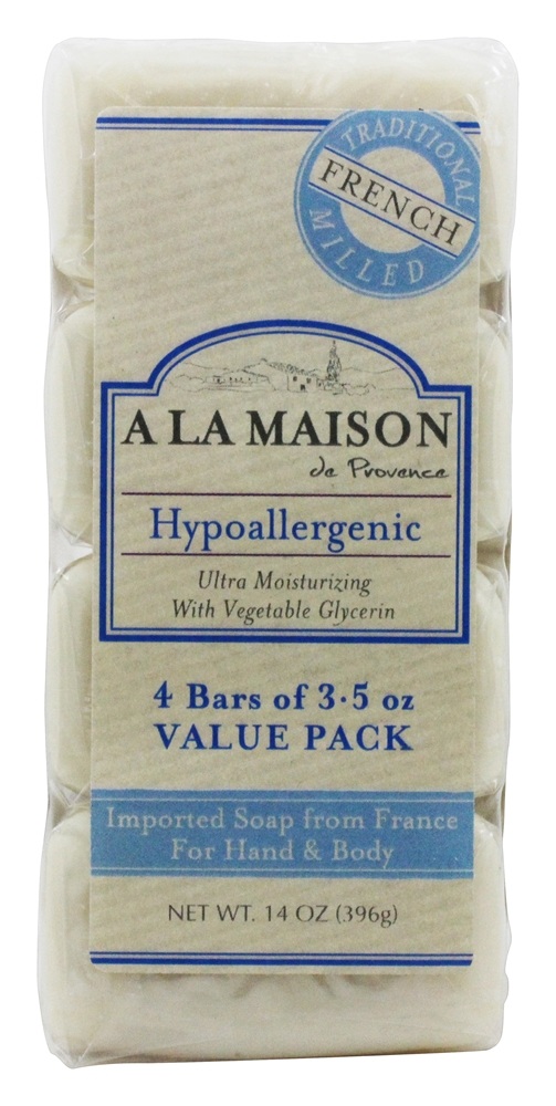 Pacote de Valor de Sabonete Tradicional de Moinhos Franceses Hipoalergênicos sem perfume - 4 x 3.5 oz. Barras A La Maison - Imagem 2