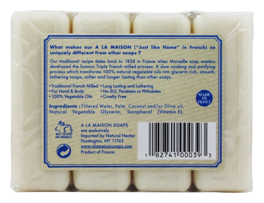 Pacote de Valor de Sabonete Tradicional de Moinhos Franceses Hipoalergênicos sem perfume - 4 x 3.5 oz. Barras A La Maison - Imagem 3