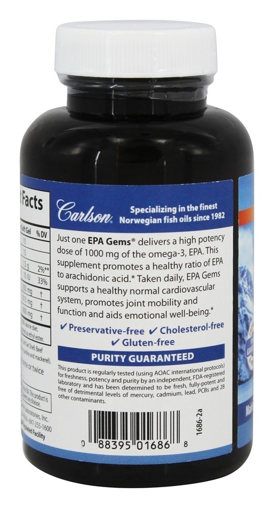 Gems Elite EPA 1000 mg. - 60 Softgels Carlson Labs - Imagem 3