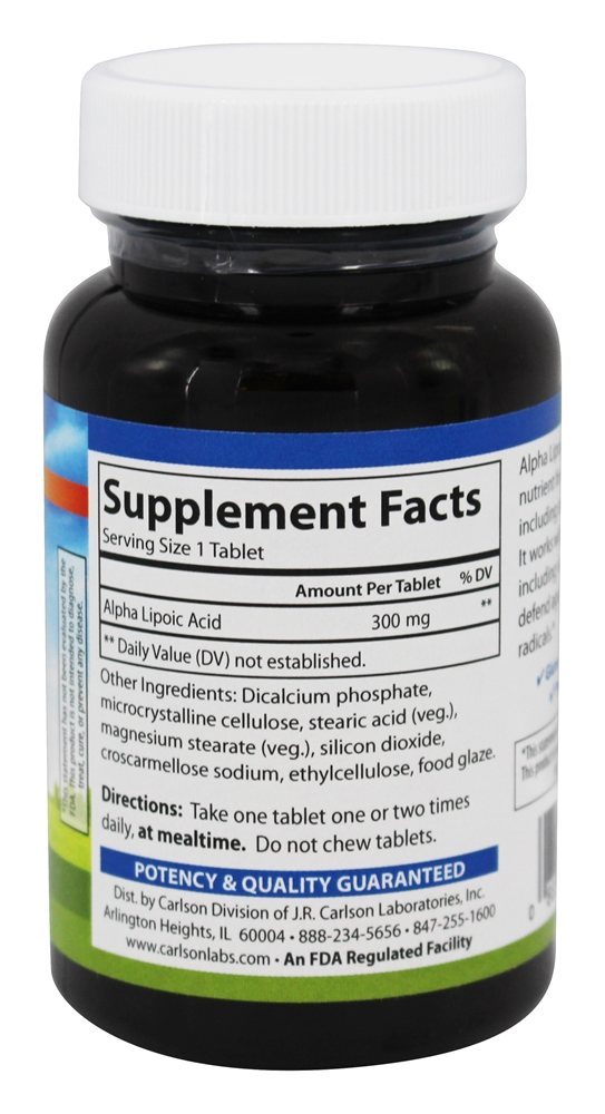 Ácido Alpha-Lipóico 300 mg. - 90 Tablets Carlson Labs - Imagem 2