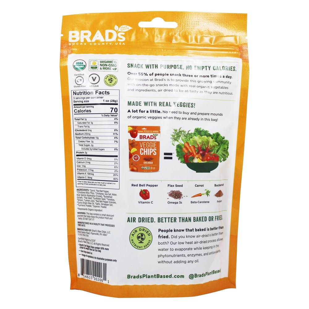 Veggie Chips Cheddar - 3 oz. Brad's Raw Foods - Imagem 2
