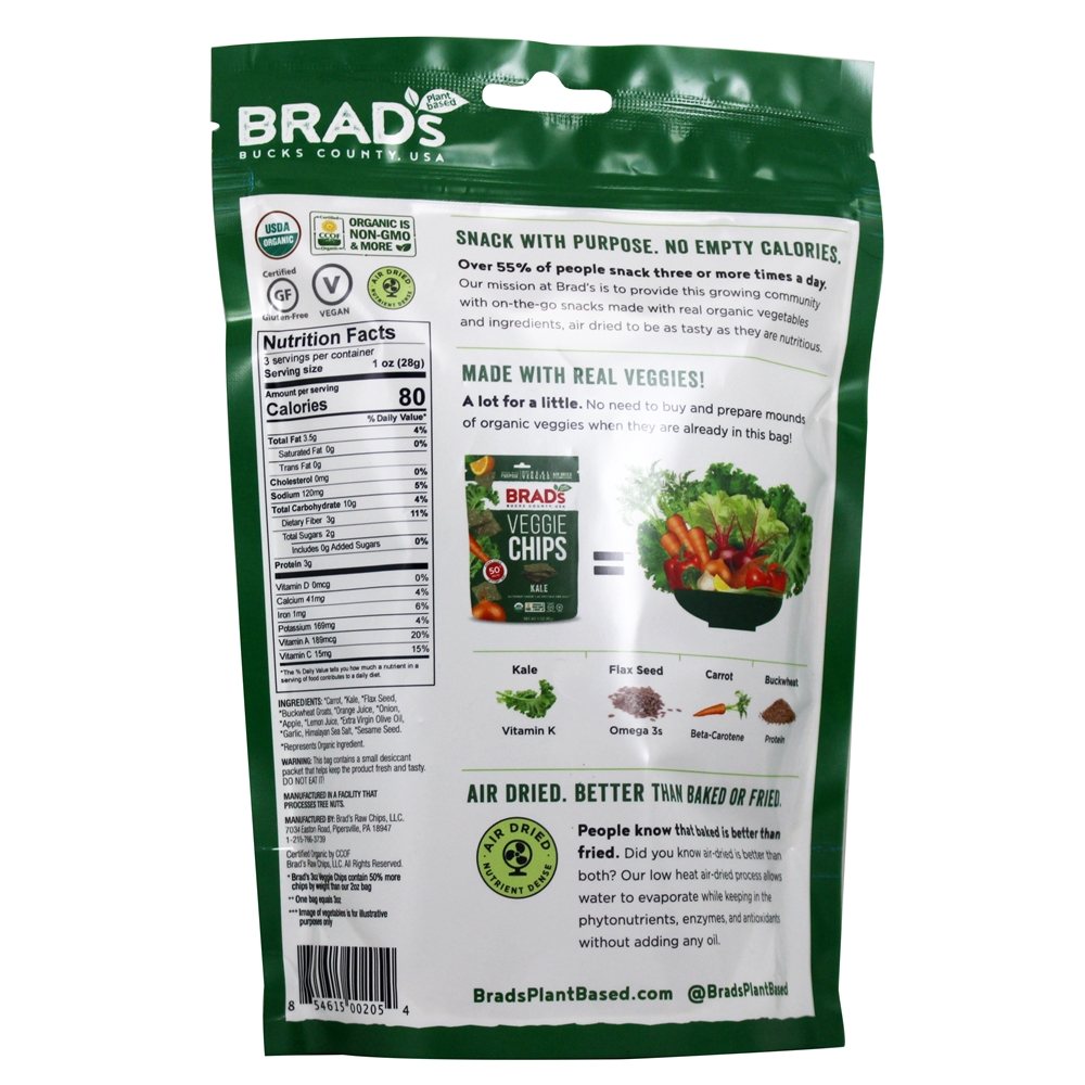 Chips Veganos Kale - 3 oz. Brad's Raw Foods - Imagem 2