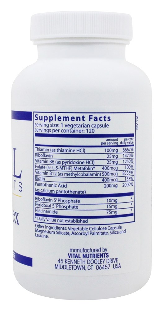 Complexo B - Cápsulas vegetarianas 120 Vital Nutrients - Imagem 2
