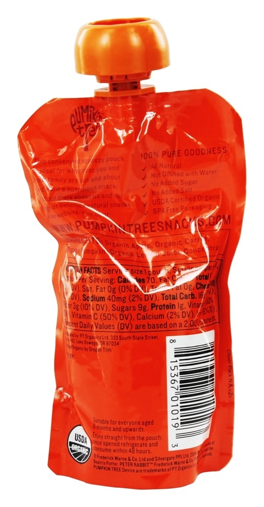 Puré de Frutas e Legumes 100 % de Cenoura de Abóbora e Maçã - 4.4 oz. Peter Rabbit Organics - Imagem 2