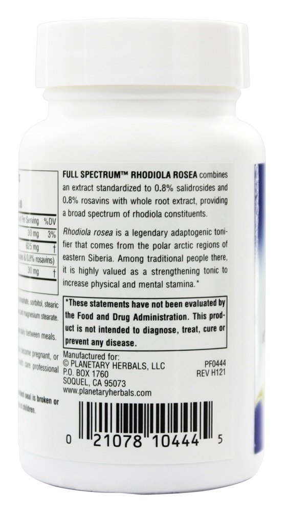 Extrato de Rhodiola Rosea Completo Spectrum 327 mg. - 60 Tablets Planetary Herbals - Imagem 3