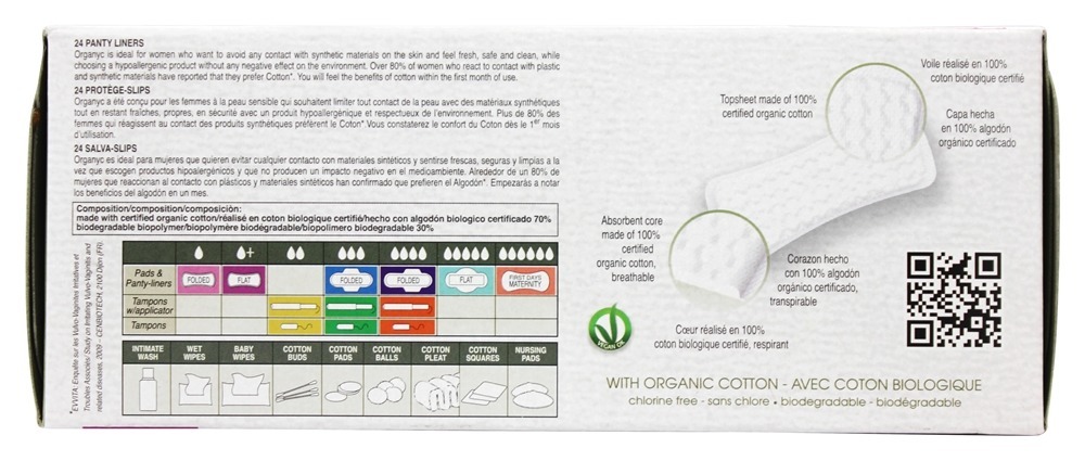 Algodão Orgânico Menstrual Panty-Liners Flat Light Flow + - 24 Forro (s) Organyc - Imagem 2