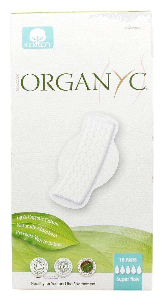 Algodão Orgânico Almofadas Menstruais com Asas Super Fluxo e Maternidade - 10 Almofadas Organyc