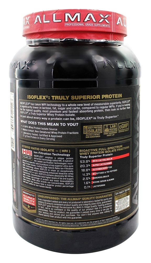 IsoFlex Pure Proteína Whey Isolada de Chocolate - 2 lbs. AllMax Nutrition - Imagem 3