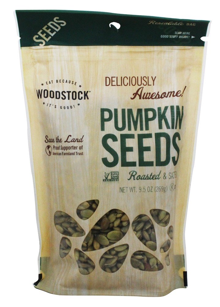 Sementes de abóbora totalmente naturais torradas e salgadas - 9.5 oz. Woodstock Farms