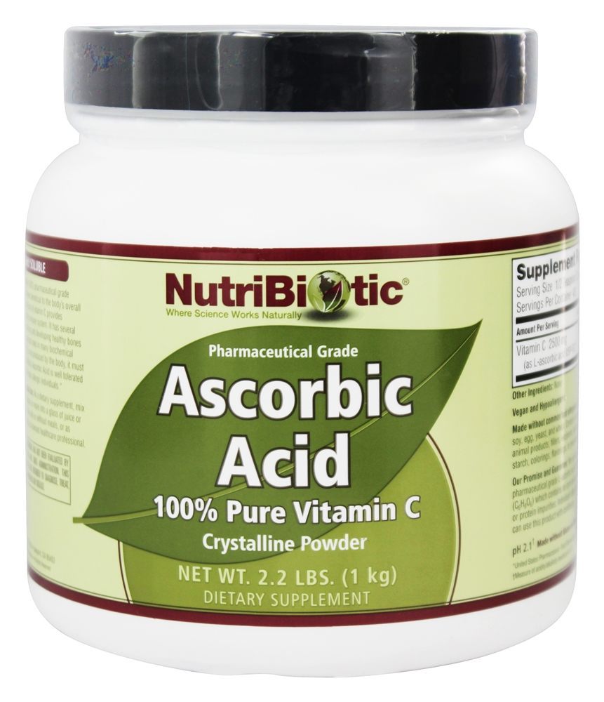 Ácido Ascórbico em Pó Cristalino 100 % Pure Vitamina C 2500 mg. - 2.2 lbs. Nutribiotic