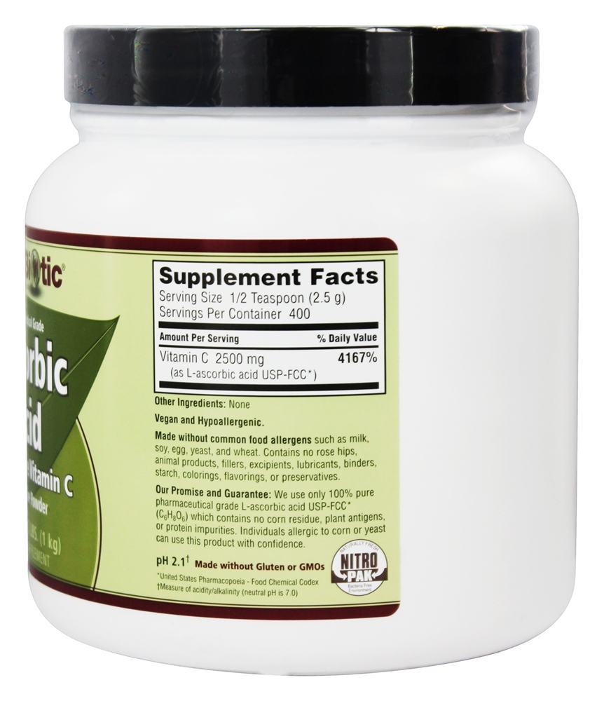 Ácido Ascórbico em Pó Cristalino 100 % Pure Vitamina C 2500 mg. - 2.2 lbs. Nutribiotic - Imagem 2