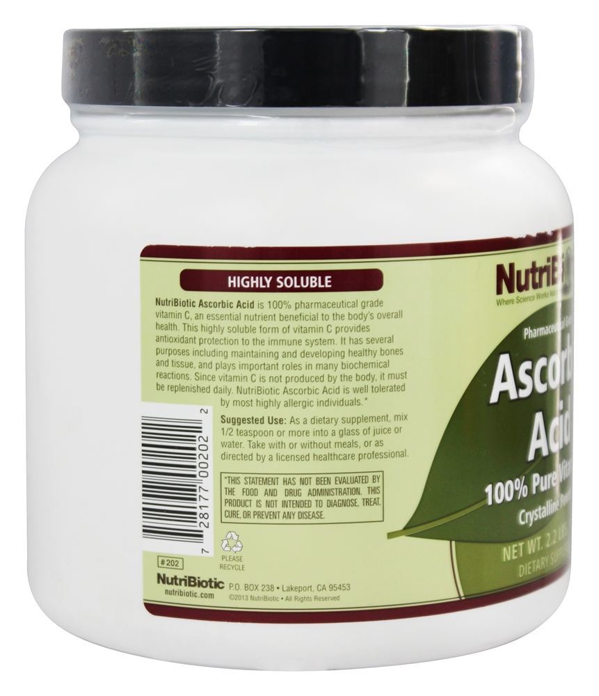 Ácido Ascórbico em Pó Cristalino 100 % Pure Vitamina C 2500 mg. - 2.2 lbs. Nutribiotic - Imagem 3