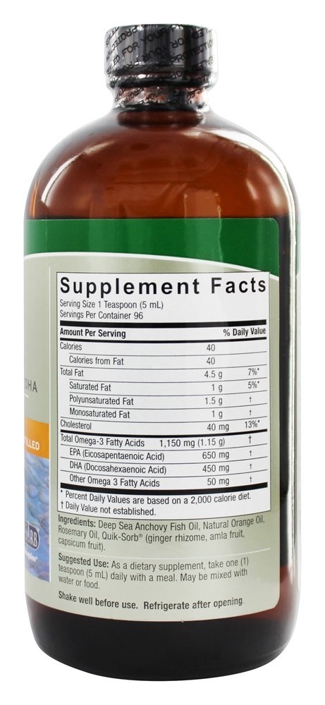 Líquido Omega - 3 Óleo de Peixe de Mar Profundo EPA / DHA Sabor Natural de Laranja - 16 fl. oz. Nature's Answer - Imagem 2
