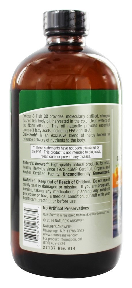 Líquido Omega - 3 Óleo de Peixe de Mar Profundo EPA / DHA Sabor Natural de Laranja - 16 fl. oz. Nature's Answer - Imagem 3